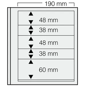 Insert sheets, Champagne - 5 compartments horizontal, Dual - 14 Rings - Pocket dim: 190x48(2x), 190x38(2x), 190x60 mm.