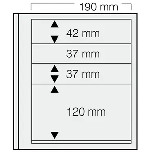 Insert sheets, Champagne - 4 compartments horizontal, Dual - 14 Rings - Pocket dim: 190x42, 190x37(2x), 190x120 mm.