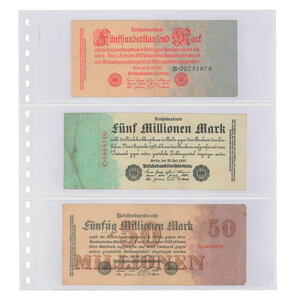 Feuilles de pochettes, incl. feuille de fond (Noir) - 3 compartiment(s): 240 x 90 mm - Transparent - 18 Anneaux