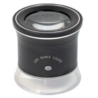 Loupe à poser, avec échelles de mesure, Facteur de grossissement 30x, Diamètre de l'objectif  Ø 30 mm. - avecLED et UV 365 nm. - Dim: Ø 55 x 55 mm. ■ par  pc.