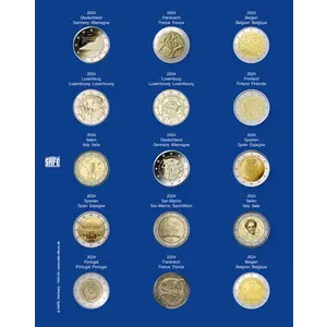 TOPset, Supplement - 2 Euromunten zonder capsules - 2024 blad 36 - Transp/blauw voordrukblad - afm: 185 x 230 mm.