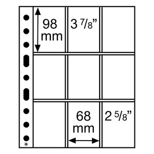 Insert sheets, Fully transparent - 3x3 compartments horizontal, Grande Pro - type 3/3.C - 4 Rings - Pocket dim: 68x98 mm.