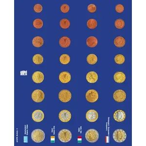 TOPset, Supplement - Euromuntensets - GR, IE, IT, LU - zonder capsules - Blad 2 - Transp/blauw voordrukblad - afm: 185 x 230 mm.