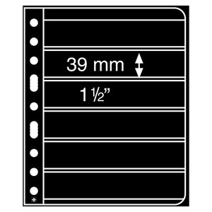 Insert sheets, Black 2-sided use - 6 compartments horizontal, Vario - type 6.S - 4 Rings - Pocket dim: 195x39 mm. (Lightly used article)