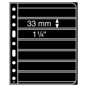 Insert sheets, Black 2-sided use - 7 compartments horizontal, Vario - type 7.S - 4 Rings - Pocket dim: 195x33 mm. (Lightly used article)