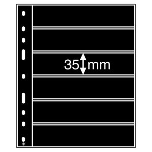 Insert sheets, Black 2-sided use - 5 compartments horizontal, Optima - type 6.S - 4 Rings - Pocket dim: 180x35 mm. (Lightly used article)