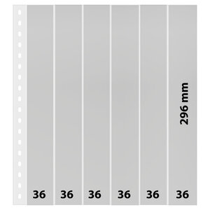 Einsteckblätter, inkl. Hintergrundblatt (Schwarz) - 6 er Einteilung: 36 x 290 mm - Transparent - 18 Ringe