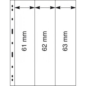 Feuilles de pochettes - 3 compartiment(s): 62 x 258 mm - Uniplate (083) - Transparent - 3 Anneaux