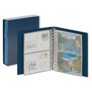 Album Classic (1103Y), inkl. 20 Klarsicht Blätter (811) und Schutzkassette - Blau - 13 Ringe - Abm: 200 x 235 x 40 mm