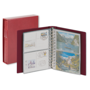 Album Classic (1103Y), inkl. 20 Klarsicht Blätter (811) und Schutzkassette - Weinrot - 13 Ringe - Abm: 200 x 235 x 40 mm