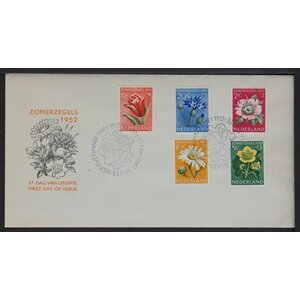 NVPH - E    9, First Day Cover (Netherlands), Issued in the year:  1952, Blank (UA) - Plate flaw583.PM.2 - Expert certificate - Open flap (OF)