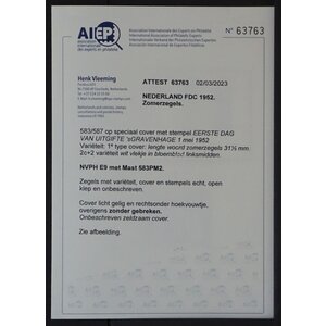 NVPH - E    9, Eerste Dag envelop, Uitgegeven in het jaar:  1952, Blanco (UA) - Certificaat  -  -
