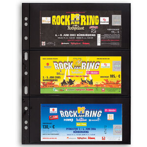 Feuilles de pochettes, Noir Utilisation des 2 côtés - 3 pochettes horizontale - LEUCHTTURM, Grande - type 3.S - 4 Anneaux - Dim. du pochette: 216x98 mm. ■ par pièce