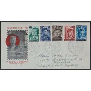 NVPH - E    6, Couverture Premier Jour (Pays-Bas), Émis de l'année:  1951, Adressée (A) - Rabat fermé (CF)