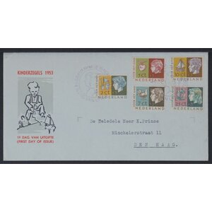 NVPH - E   15, First Day Cover (Netherlands), Issued in the year:  1953, Addressed (A) - Open flap (OF)