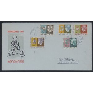 NVPH - E   15, Couverture Premier Jour (Pays-Bas), Émis de l'année:  1953, Adressée (A) - Rabat ouvert (OF)
