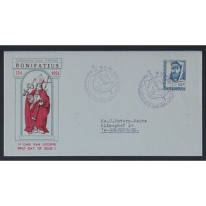 NVPH - E   17, First Day Cover (Netherlands), Issued in the year:  1954, Addressed (A) - Open flap (OF)