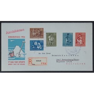 NVPH - E   19, First Day Cover (Netherlands), Issued in the year:  1954, Addressed (A) - Open flap (OF)