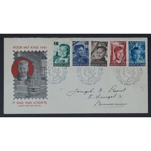 NVPH - E    6, First Day Cover (Netherlands), Issued in the year:  1951, Addressed (A) - Top edge opened (TO)