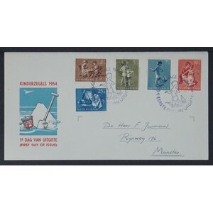 NVPH - , Couverture Premier Jour (Pays-Bas), Émis de l'année:  1954, Adressée (A) - Rabat ouvert (OF)
