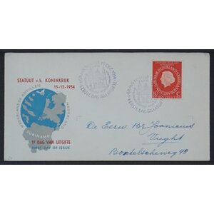 NVPH - E   20, Couverture Premier Jour (Pays-Bas), Émis de l'année:  1954, Adressée (A) - Rabat fermé (CF)