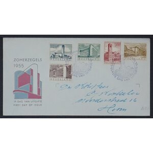 NVPH - E   21, Ersttagsbriefe (Niederlande), Ausgegeben im Jahr:  1955, Adressiert (A) - Offene Klappe (OF)