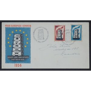 NVPH - E   27, First Day Cover (Netherlands), Issued in the year:  1956, Addressed (A) - Open flap (OF)