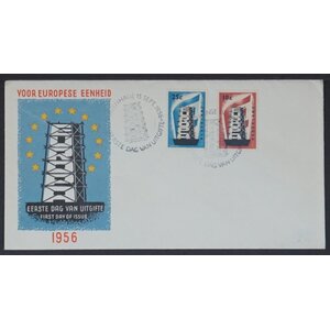 NVPH - E   27, First Day Cover (Netherlands), Issued in the year:  1956, Address erased (ERA) - Open flap (OF)