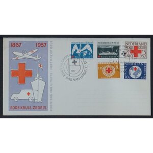 NVPH - E   31, First Day Cover (Netherlands), Issued in the year:  1957, Address erased (ERA) - Open flap (OF)
