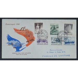 NVPH - E    1, Couverture Premier Jour (Pays-Bas), Émis de l'année:  1950, Adressée (A) - Certificat d’expertise - Rabat ouvert (OF)