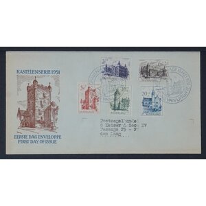 NVPH - E    5, Couverture Premier Jour (Pays-Bas), Émis de l'année:  1951, Adressée (A) - Certificat d’expertise - Rabat fermé (CF)