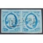 NVPH -    1r, Postzegel, Uitgegeven in het jaar:  1852, Gestempeld (U) - Attest  - Paar