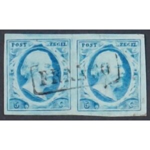 NVPH -     1, Timbre (Pays-Bas), Émis de l'année:  1852, Oblitéré (U) - Attestation - Paire -