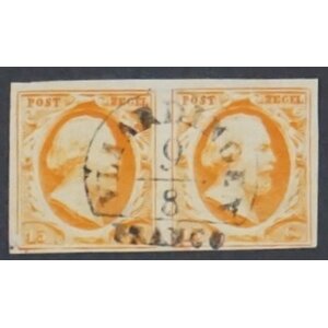 NVPH -     3b, Briefmarke (Niederlande), Ausgegeben im Jahr:  1852, Gestempelt (U) - Befund  - Paar  - pos.82/83