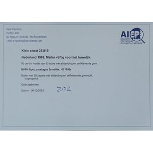 NVPH -  1756.c, Mailer (Nederland), Uitgegeven in het jaar:  1999, Postfris (MNH) - Attest  - PTT Post