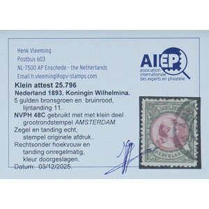 NVPH -    48 C, Postzegel (Nederland), Uitgegeven in de jaren:  1893-1896, Gestempeld (U) - Attest
