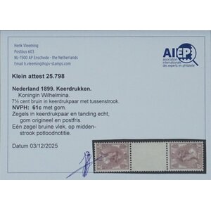 NVPH -    61c, Postzegel (Nederland), Uitgegeven in de jaren:  1899-1921, Postfris (MNH) - Attest  - Tête-bêche
