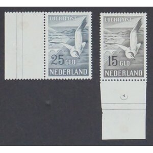 NVPH - LP  12-13, Airmail stamps (Netherlands), Issued in the year:  1951, Mint Not Hinghed (MNH) - Expert certificate - With margin