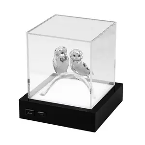 Cube de présentation en acrylique transparent avec éclairage LED intégré à la base pour une présentation professionnelle – dimensions 100x100x100 mm