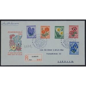 NVPH - E   13, Couverture Premier Jour (Pays-Bas), Émis de l'année:  1953, Adressée (A) - Certificat d’expertise - Rabat ouvert (OF) -