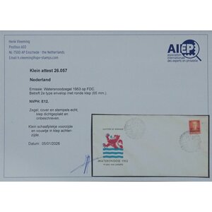 NVPH - E   12, Ersttagsbriefe (Niederlande), Ausgegeben im Jahr:  1953, Leer (UA) - Attest - Geschlossene Klappe (CF)