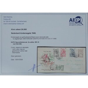 NVPH - BR   10, Ersttagsbriefe, Ausgegeben im Jahr:  1949, Adressiert (A) - Attest  - Offene Klappe (OF)