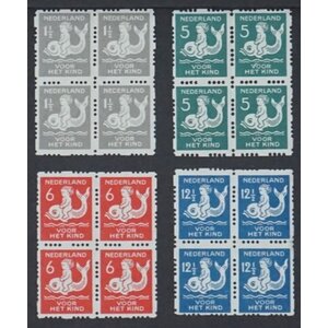 NVPH - R  82-85, Coil stamps with roll perforation (Netherlands), Issued in the year:  1929, Mint Not Hinghed (MNH) - Plate flawPM1, PM2 - Expert attestation - Block van 4