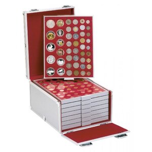 Münzkoffer - Aluminium - Rotes Veloursfutter, geeignet für 8 Lindner Stapelelemente 236×303 mm – abschließbar ■ pro Stück