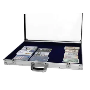 Presentation Display – Aluminium with Glass – 1 compartment layout (685x485) – Dark blue interior – size: 700 x 500 x 80 mm ■ per piece