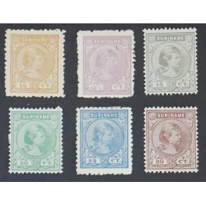 NVPH -    23-28, Postage stamps (Suriname), Issued in the year:  1892, Mint Hinghed (MH)