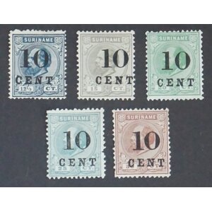 NVPH -    29-33, Postage stamps (Suriname), Issued in the year:  1898, Mint Hinghed (MH) -