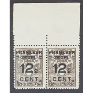 NVPH - BK 132, schwimmende Brandschrankmarke (Surinam), Ausgegeben im Jahr:  1927, Ungebraucht (MH) - Plattenfehler P - Attest - Randstück - Paar