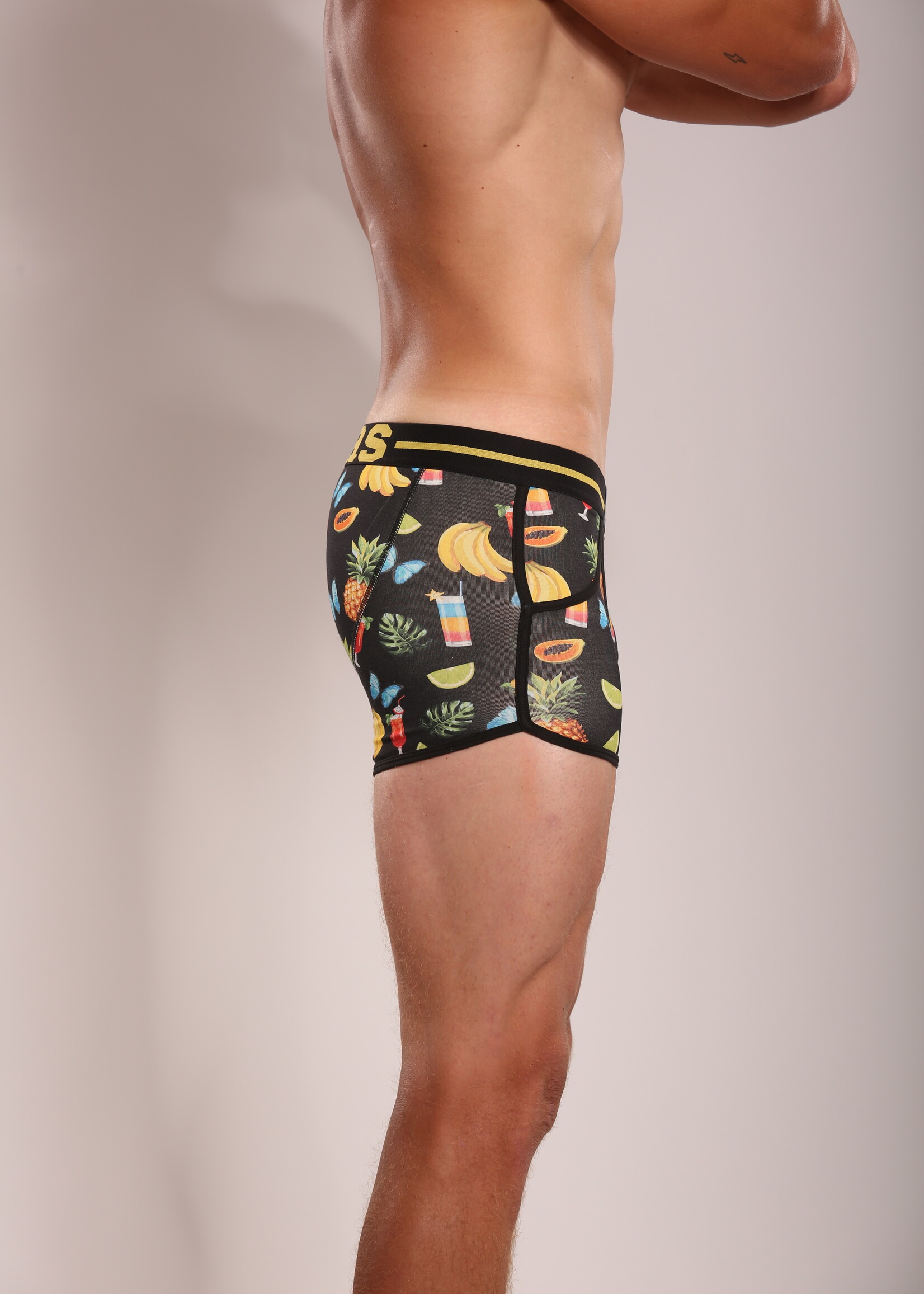PRE ORDER =>Heren Boxershorts | Print | Tropical Fruits & Drinks| Katoen | Zwart |