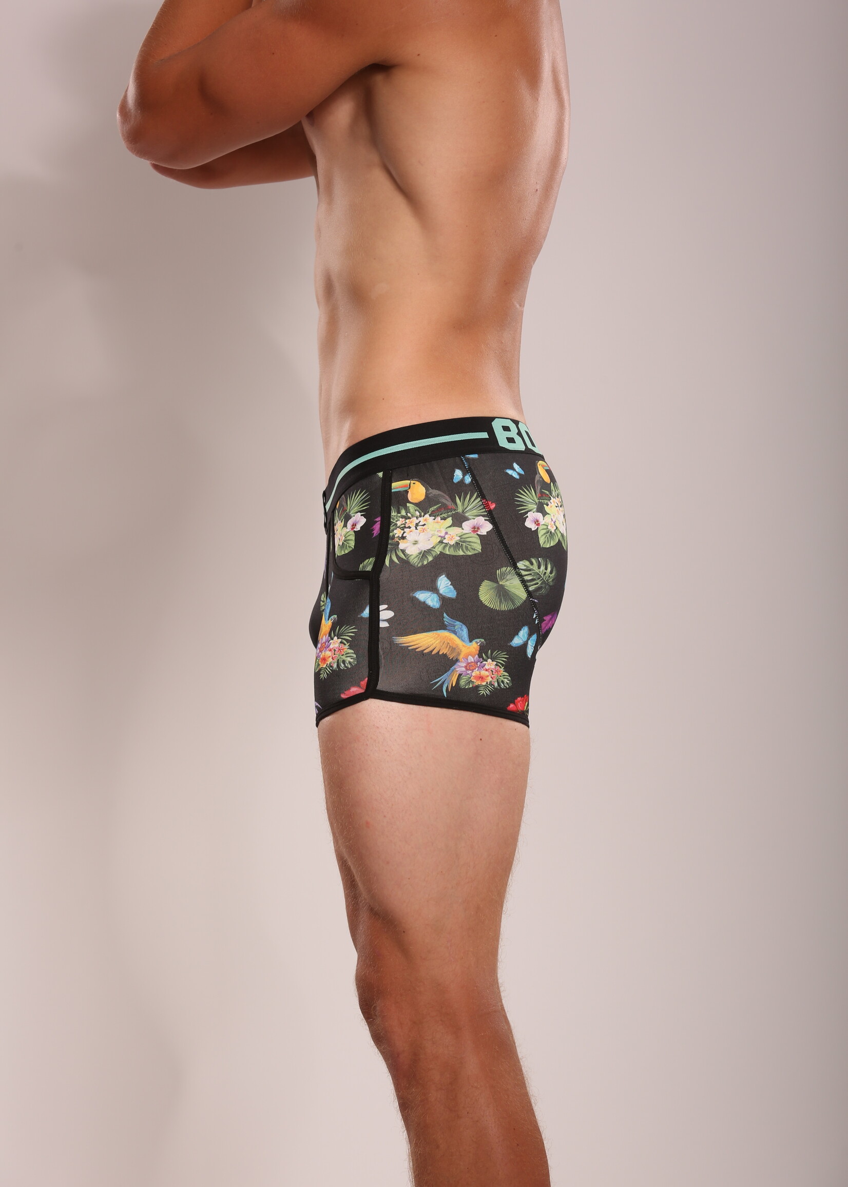 PRE ORDER =>Heren Boxershorts | Print | Tropical Birds | Katoen | Zwart |
